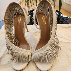 Altuzarra Wild Fringe White Sandals Sz 39